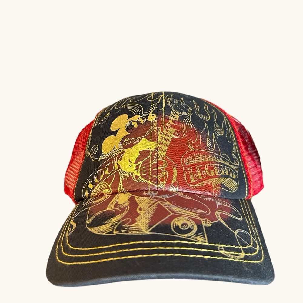 Mickey Mouse Black and Red Y2K Goth Style Mesh Baseball Cap Disneyland NEW